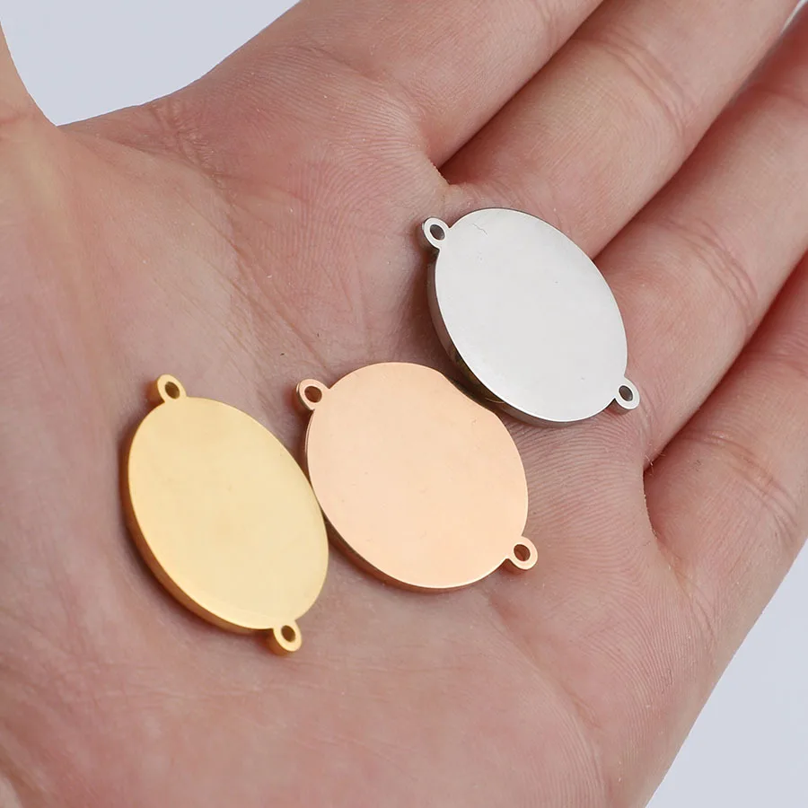 

15mm/20mm/25mm Stainless Steel 2 Hole Circle Blank Tag Charm Silver/Gold Rose Gold Metal Round Connector Mirror Polished 20pcs