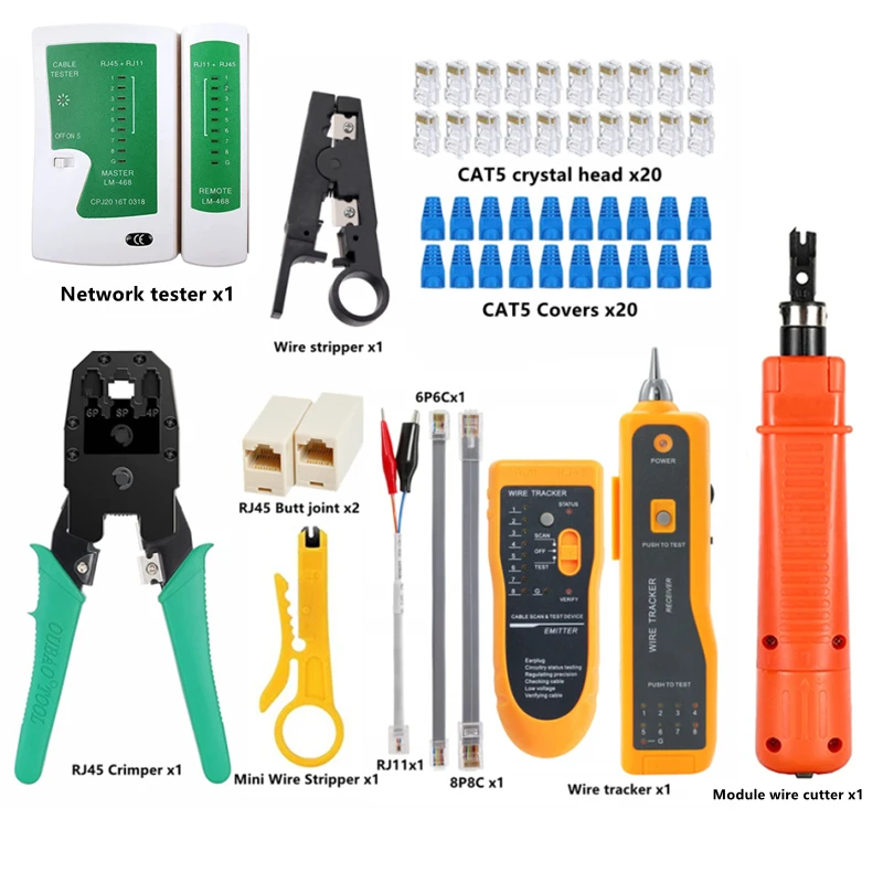 network wire tracer Jillway LAN Network Repair Tool Kit tester RJ45 CAT5 Crimping pliers Portable  Cable Tester Wire Tracker Line maintenance tool wire map tester