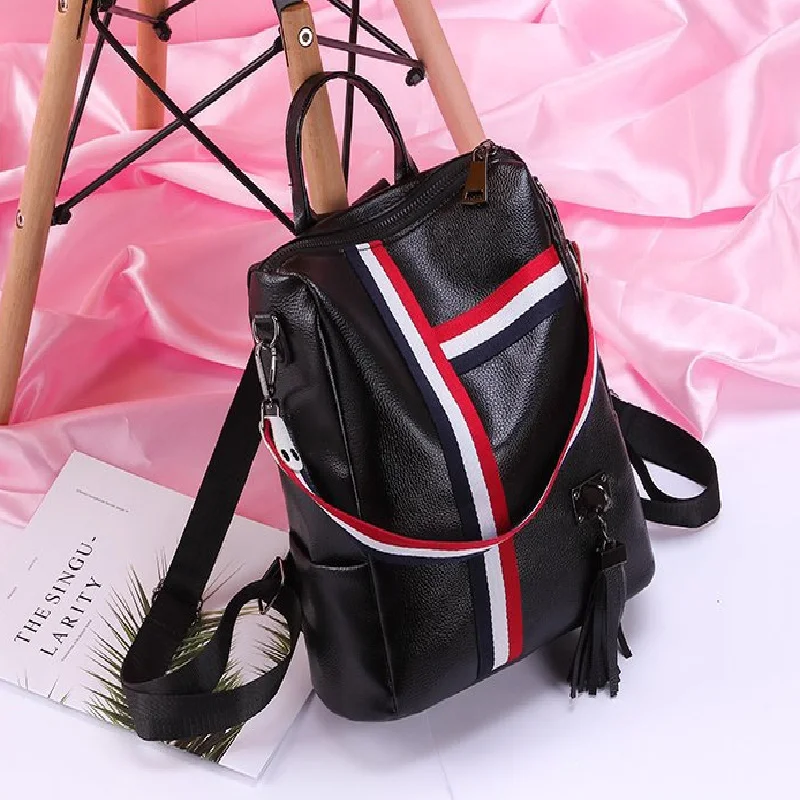 Стиль ленты кулон Горячая двойного назначения рюкзак женская сумка от производителя Amoy поставки товаров - Color: Black