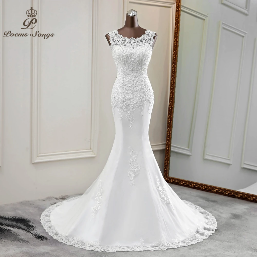

2020 New style wedding dress elegant vestido de noiva beautiful flower applique mermaid wedding dresses scoop wedding gowns