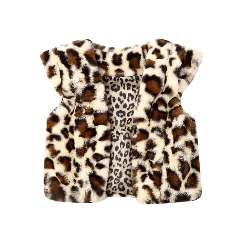 Leopard Милый теплый жилет с леопардовым принтом для маленьких девочек, куртка, меховой жилет - Цвет: Leopard