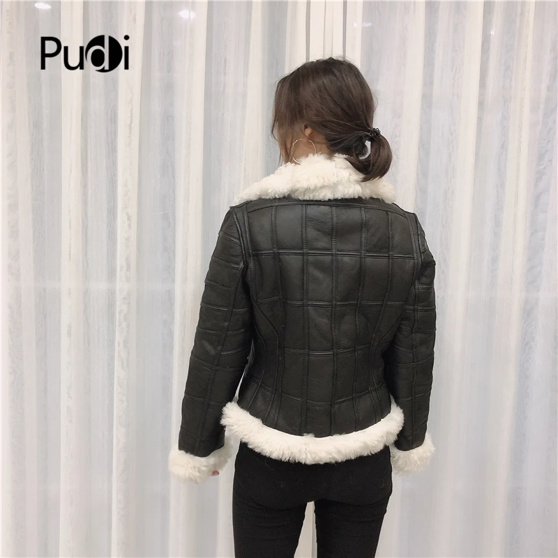 Pudi TX307705 женские зимние базовая мотоцикл натуральном овечьем меху куртка, пальто, женская Свободная натуральная меховая шуба, верхняя одежда