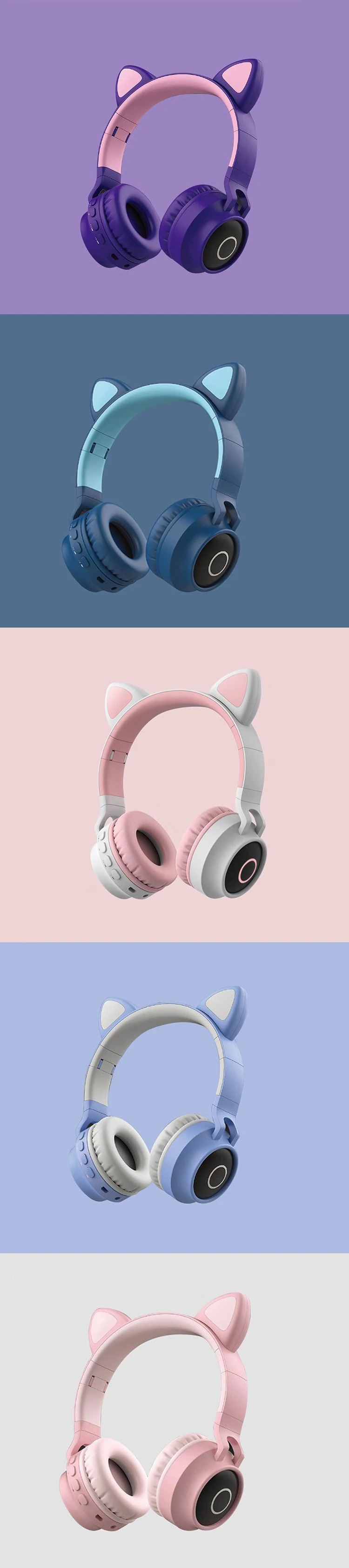 Детские наушники Bluetooth стерео кошачьи наушники мигающие светящиеся кошачьи наушники игровая гарнитура наушники 7 цветов светодиодный светильник