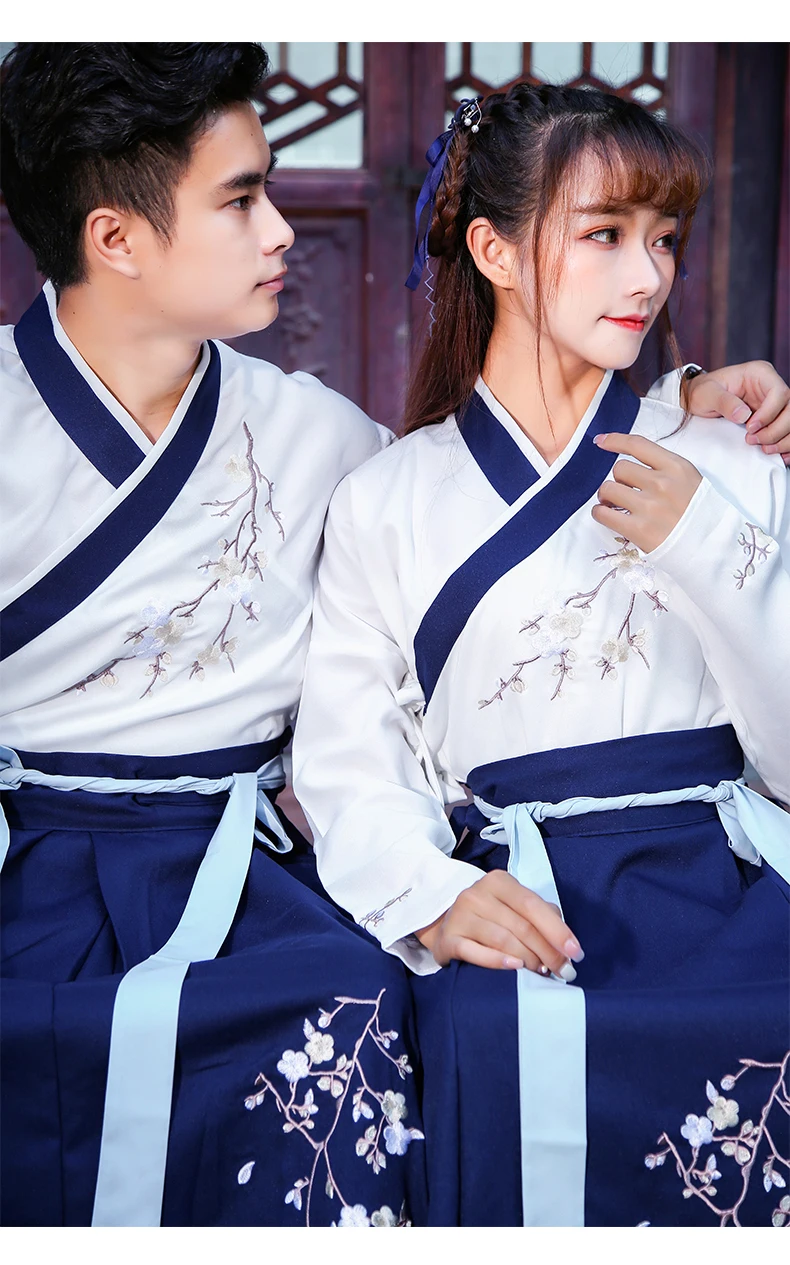 Синий Hanfu костюм для классических танцев певцы сценическая одежда пара Восточный народный наряд Китайская национальная одежда для выступлений DC2598