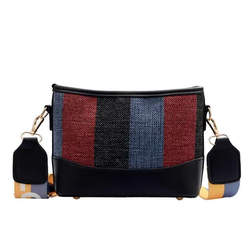 

Female bag 2021 new brand design hit color canvas bucket bag wild stripe wide shoulder strap women's shoulder bag messenger bag