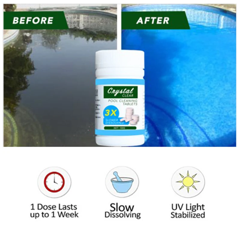 1 Bottle 100g Safe Harmless Multi-Use Cleaning Tablet Swimming Pool Effervescent Disinfectant Chlorine Tablets Bath Tub Purifier