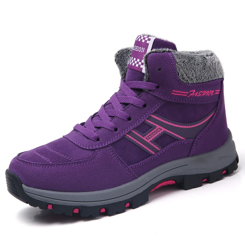 STQ женские зимние ботинки; обувь на танкетке со шнуровкой; Теплые ботильоны на платформе; повседневные ботинки; теплые зимние кроссовки; коллекция 8081 года - Цвет: 8082 Purple