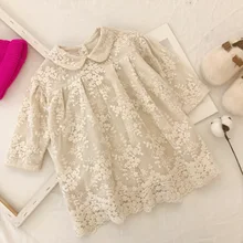 Кружевное платье для девочек осень г. Новое корейское платье принцессы с длинными рукавами и вышивкой зимнее платье для девочек