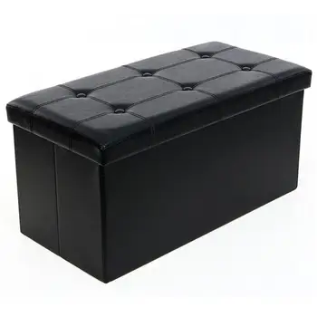 

Practical PVC Leather Rectangle Shape Surface with Line Footstool Black ,pouf , ottoman storage , step stool ,storage bench.