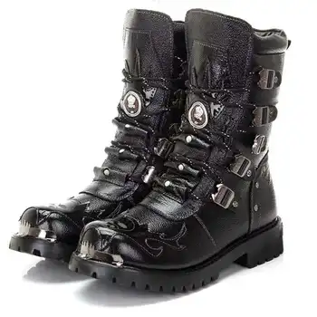 

New Motorcycle boots Unisex High Top Desert Tactical Military Boots Men's Work Safty Shoes Autumn Middle tube Men Boots Botas