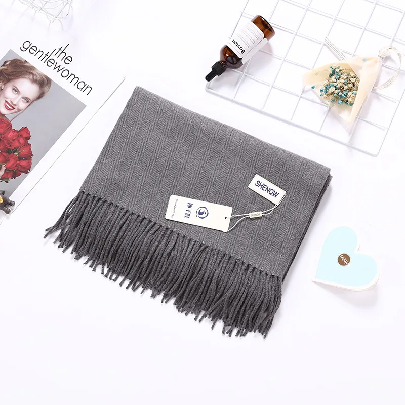 Hemp gray Girita зимние женские шарфы кашемировые толстые теплые шали обертывания Женские однотонные шарфы Модные кисточки пашмины одеяло качество платки - Цвет: Hemp gray