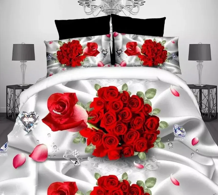 3d Красная роза роскошный комплект постельного белья свадебные украшения 4 шт. 200x230 см большой двойной спальный набор Поставки супер удобные мягкие простыни