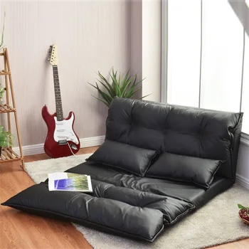 

Foldable PU Leather Leisure Floor Sofa Bed W/ 2 Pillows Stylish Comfortable Adjustable Design Black Sofa Bed Furniture HW58030