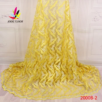 

Latest African Laces 2018 Yellow Tulle Lace Fabric High Class French Embroidered Tulle Fabric With Stones Material XZ2000B-2