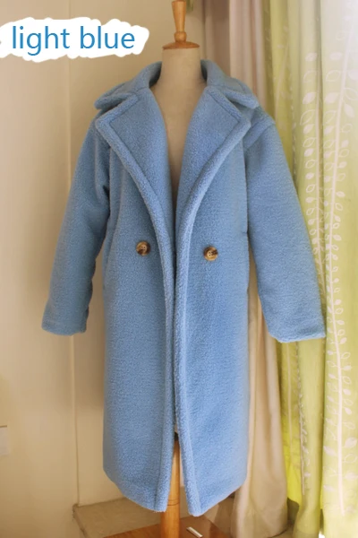 light blue Новинка, плюшевое пальто из искусственного меха, длинное пальто для женщин, пальто из меха ягненка, 10 цветов, плотное пальто - Цвет: light blue
