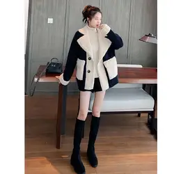Пальто из овечьей шерсти для женщин, 2019, осенняя и зимняя одежда, новая Корейская версия, свободная сетка, красная, имитация воды, бархат