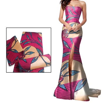 

African Wax Fabric Wrap Tissu Ankara Batik Nigerian Wrapper Golden Silver 100%Cotton Material Ghana for Wedding Dress 6 yards