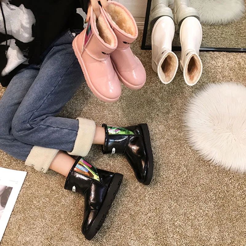 Женские ботинки; коллекция года; зимние ботинки на нескользящей водонепроницаемой платформе; шикарные стеганые сапоги черного, белого, розового цвета; женская зимняя обувь