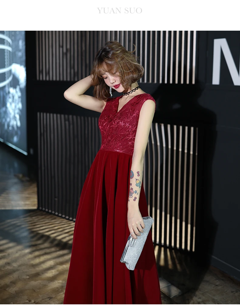AE627 халат De Soiree сексуальные велюровые вечерние платья с v-образным вырезом Элегантные Бархатные вечерние платья без рукавов