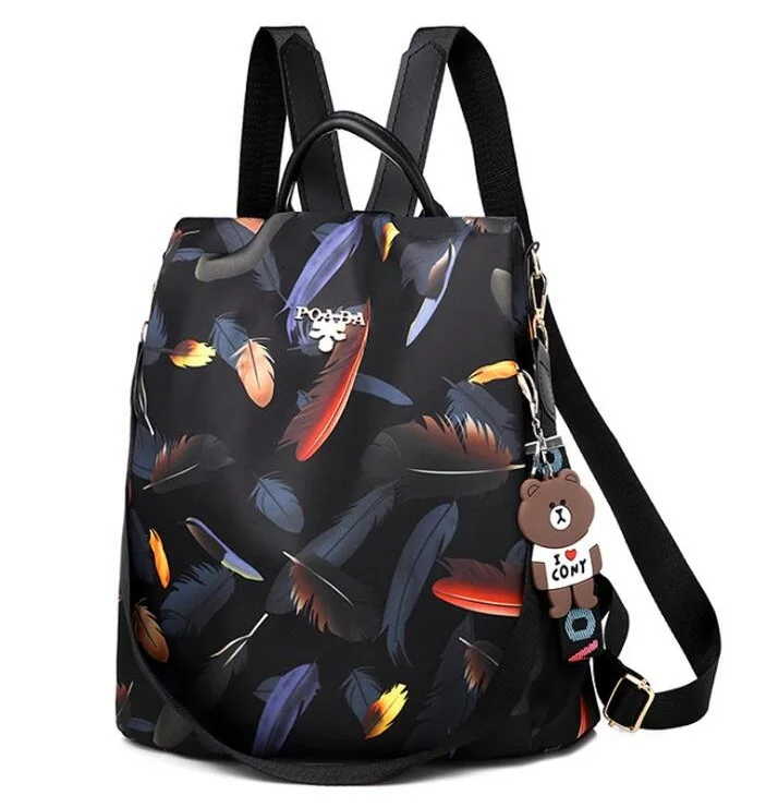 Mochilas mujer новая ткань Оксфорд водонепроницаемый студент сумка Повседневная Рюкзак женские уличные сумка mochila feminina CL05 - Цвет: Black feather metal