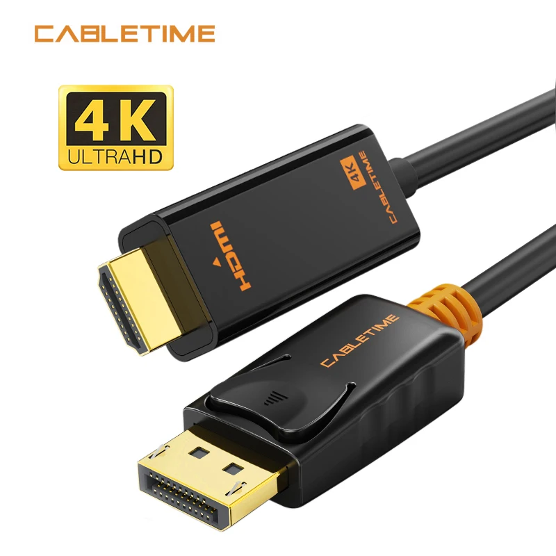 

Cabletime High Premium Displayport to HDMI Adapter Alum Case Male to Male Converter 1080P Support Audio Video Cable