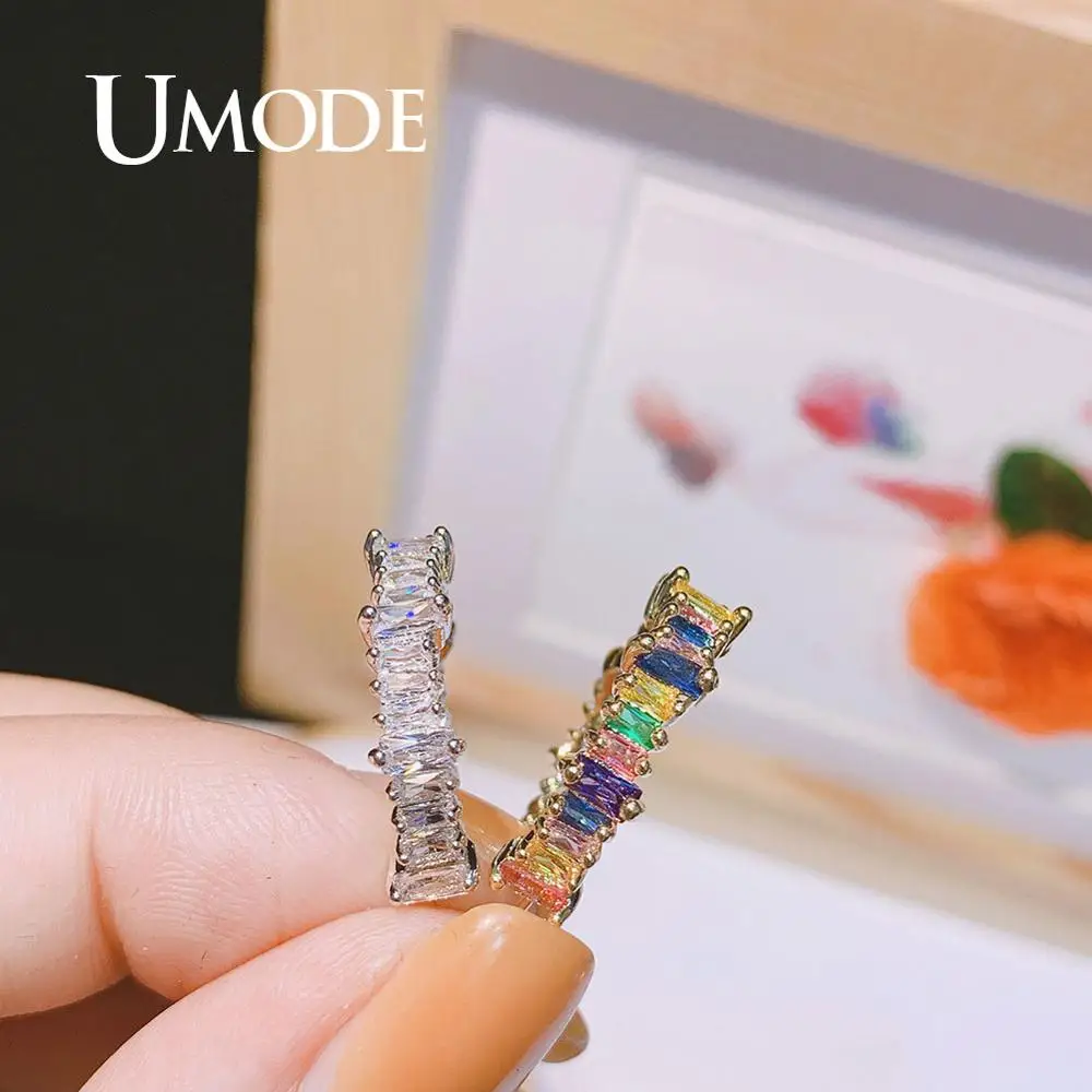 UMODE мода новые красочные циркониевые геометрические серьги-гвоздики для женщин цвета шампанского золотые полые серьги ювелирные изделия с кристаллами AUE0607