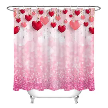 

Red Heart Purple Background Print Shower Curtain Waterproof Bathroom Curtain Bathroom Shower Accessories Decor Bath Curtains