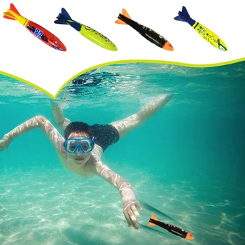 

4pcs Unisex Swimming Pool Diving Game Sticks Torpedo Rocket Toy Set Underwater Throwing Random Color Summer Children Dive Kids