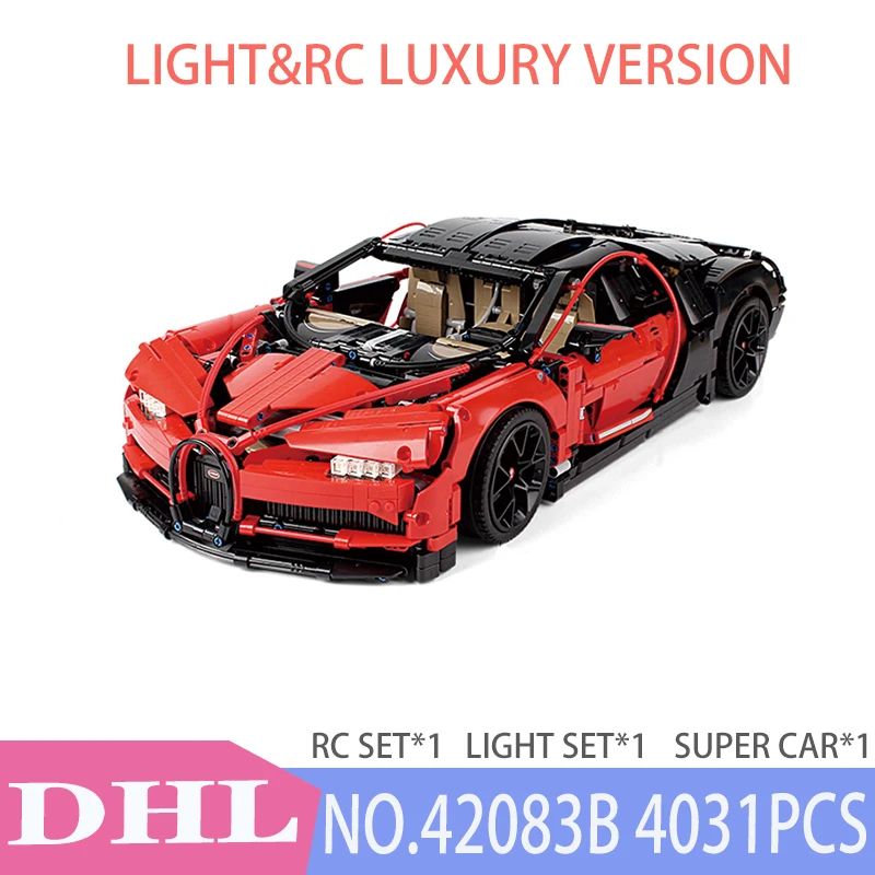Technic Car Series Supercar Bugattis модель строительные блоки Наборы кубиков детские игрушки, совместимые с IegoSet 42083 подарки в сборе - Цвет: WITH LIGHT AND RC