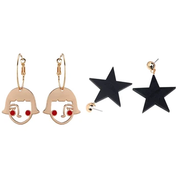 

1 Pair Big Ear Ring Earrings for Women Fashion Jewelry & 1 Pair Five-Pointed Star Earrings Cartoon Jewelry