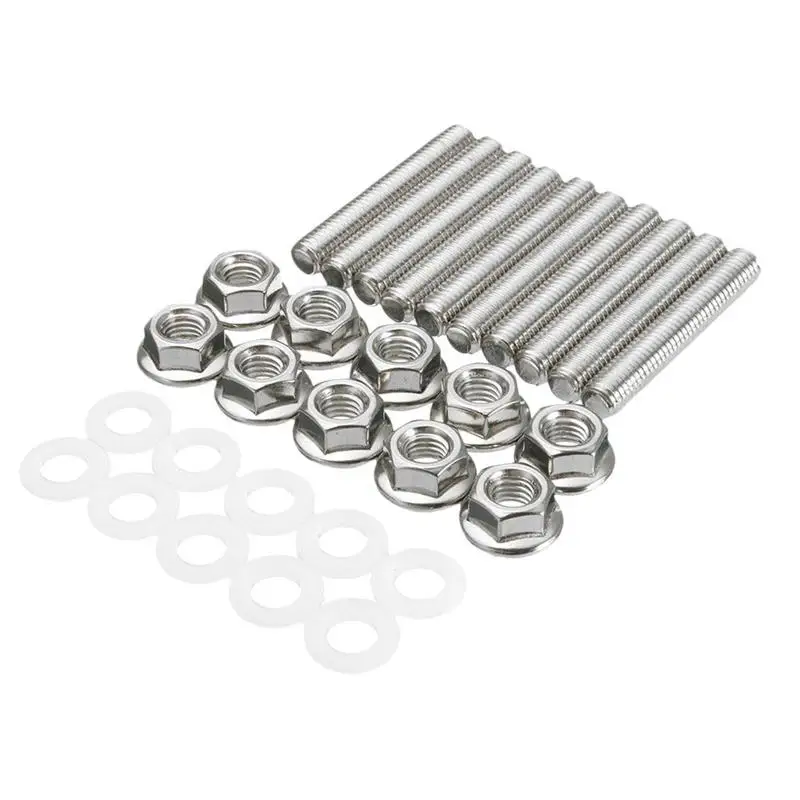 30pcs Exhaust Manifold Stud Silver Stainless Steel Studs Nuts Bolts For