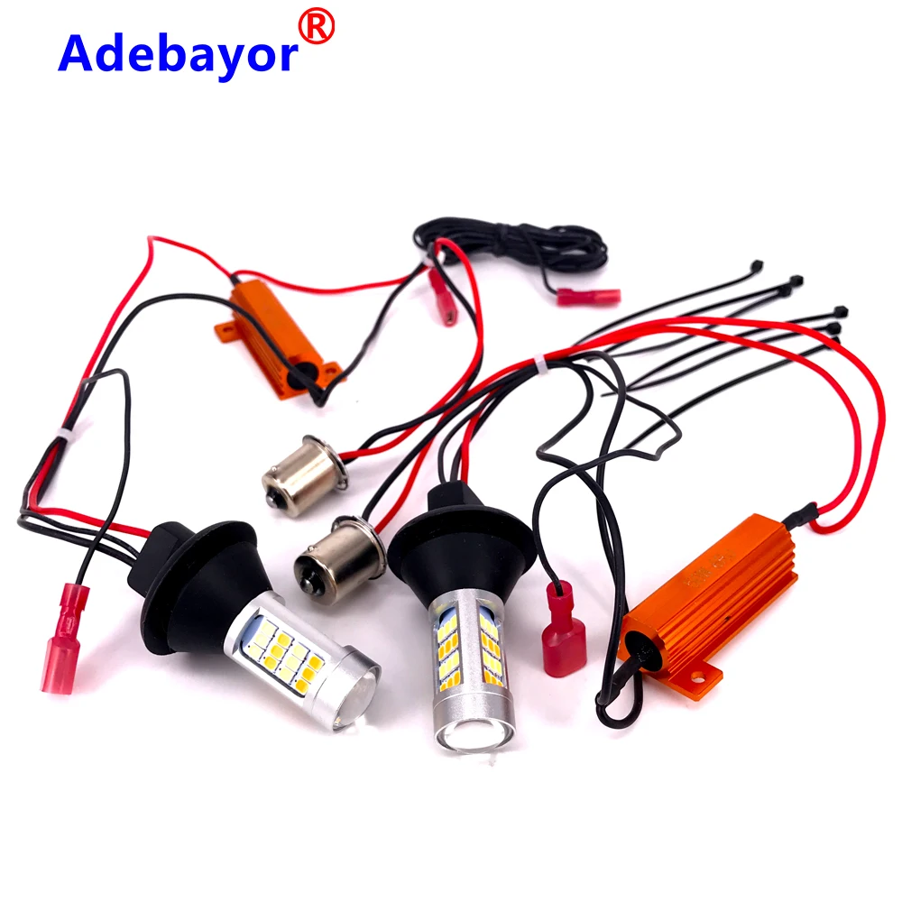2 шт. BA15S 1156 T20 7440 42 SMD 2835 Светодиодный двойной Цвет автомобильные DRL Противотуманные фары Поворотная сигнальная лампа Авто дневные ходовые светильник с декодер 12V
