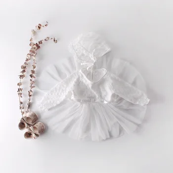 

Spring and Autumn Girls Babies Hundred-day Dress with Long Sleeves Rompers Newborn Kids White Lace with Hat Climbing Clothes