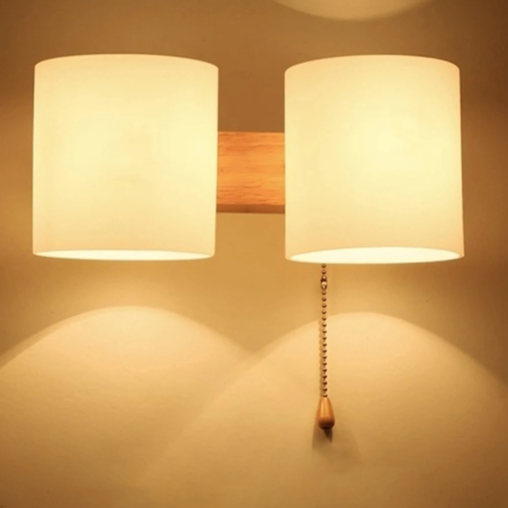 

Led Light Indoor Lights Bedside Lamp Wall Lamp Retro Modern Concise Warm Wood Glass E27 Home Living Room