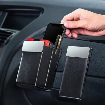 

YOSOLO For Phone Card Holder Leather Car Storage Bag Auto Hanging Pouch Box Bags Magnetic Car Organizer Stowing Tidying