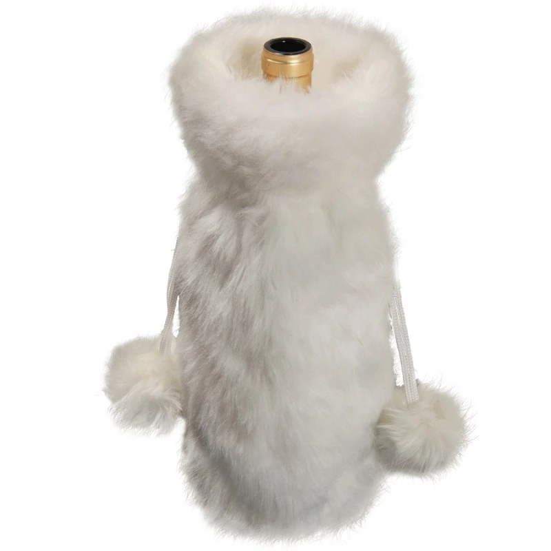 Christmas Decoration Bag Wine Bottle Cover White Soft Elegant Solid Color Cute Plush