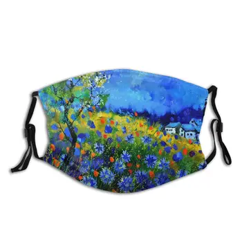 

Anti Dust Mask With Filter PM 2.5 Face Mouth Cover, Summer Blue Red Flower Windproof Face Masks Reusable