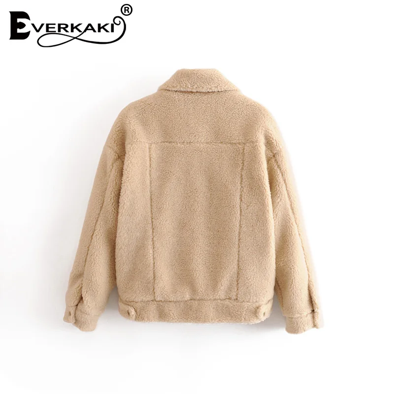 Everkaki/куртки из искусственного плюшевого меха, женские зимние пальто, женские однотонные карманы, пуговицы, толстые женские пальто, куртка женская, зима