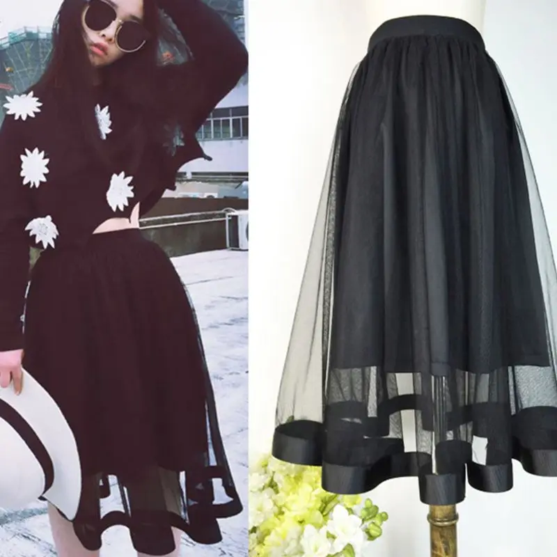 Женская плиссированная юбка-пачка до колена с высокой талией, однотонная черная танцевальная юбка-пачка для вечеринки