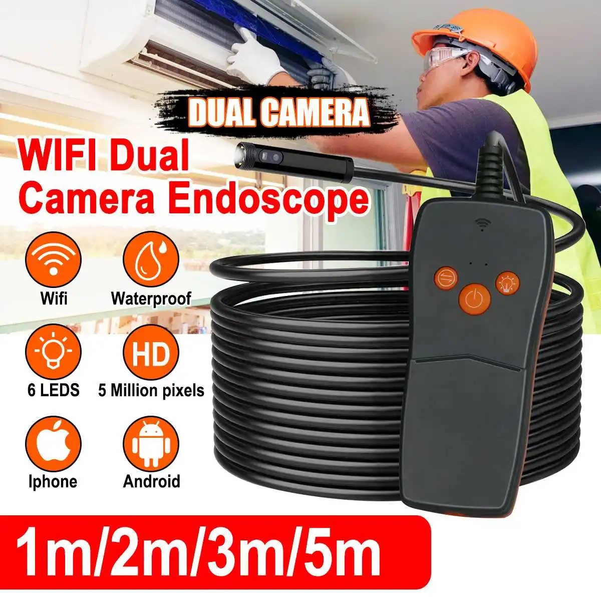 

1m/2m/3m/5m WiFi Endoscope Camera HD Inspection Camera For Android For iPhone Endoscope 8mm Camera 6 LEDS