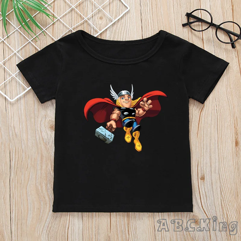 Детская футболка Marvel, Мстители, Железный человек/Капитан Америка/принт Человека-паука, топы для мальчиков и девочек, детская забавная черная футболка, HKP5288 - Цвет: Modal Black E