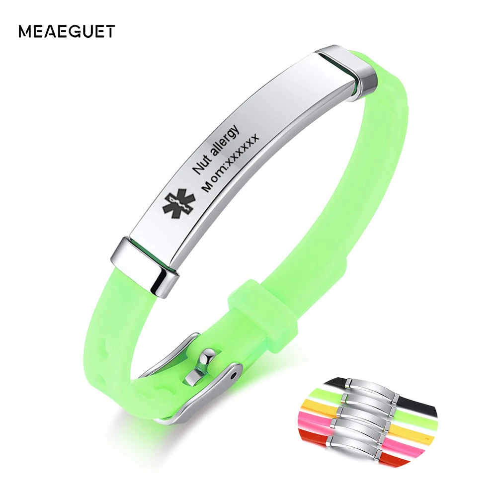 

Personalized Kids Children ID Bracelet Medical Alert Rubber Silicone Bangle Adjustable Custom Name ICE Message Baby Boy Gift