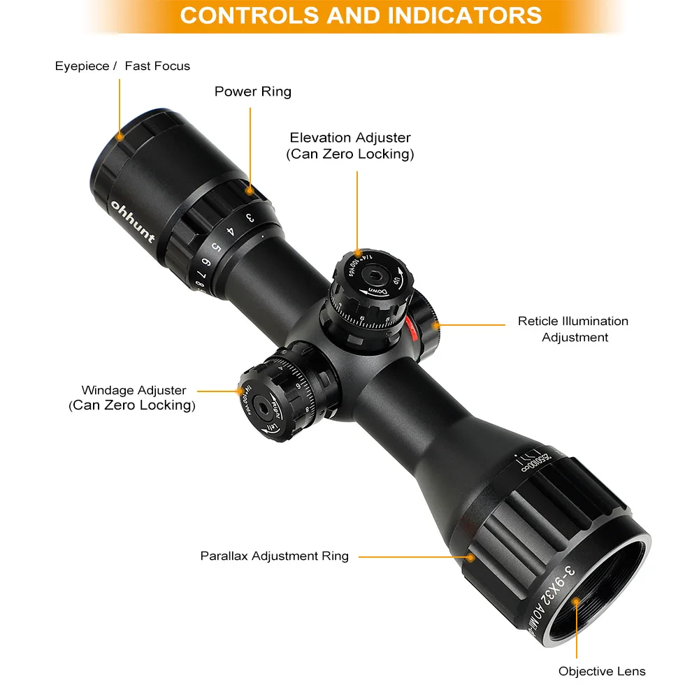 Ohhunt 3-9x32 AO компактная охотничья оптика 1/2 половина Mil точка сетка оптические прицелы башенки Блокировка с солнцезащитным козырьком тактический прицел