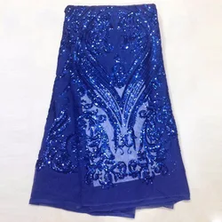 Elegant Rose Red and Dark Green Glitter Lace Fabric - 1 yard (Royal blue)