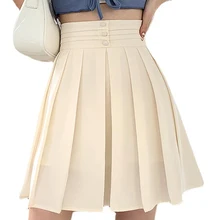 

Summer High Waisted Pleated Skirt Aesthetic Harajuku Preppy Wild Mini Skirt Streetwear Solid Jk A Line Short Jupe Office Lady