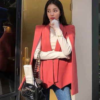 

2019 Autumn Winter Women Cloak Shawl Outwear Coat Solid Color Woolen Trenches Fashion OL Office work Wear Trench