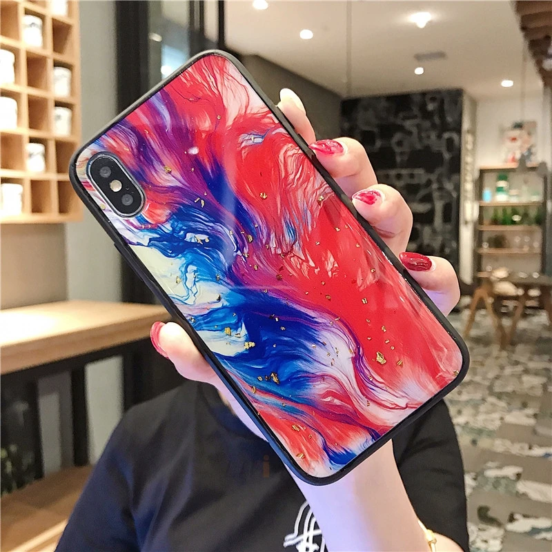 Роскошный блестящий чехол из золотой фольги для samsung galaxy j5 j7 pro prime j8 j6 s10 s9 s8 plus note 10 9 8 galaxy - Цвет: red blue oil paint