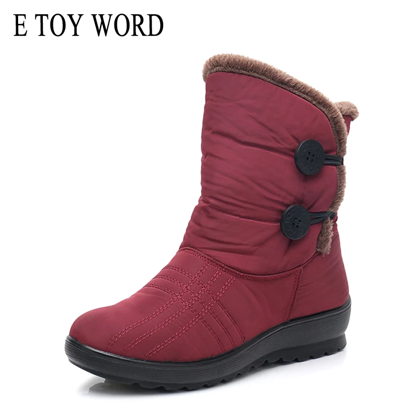 

E TOY WORD Plush Winter Warm Boots Women Cotton Shoes flat non-slip Waterproof Booties beef tendon bottom Ladies Snow Boots