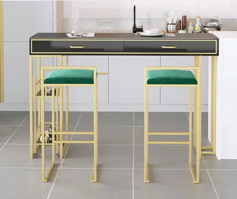 Rock plate bar table drawer household modern kitchen high foot side table integrated wall living room small bar