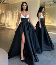 

Sexy V-Neck Female Prom Dresses Stitching Color With Pockets Spaghetti Straps High Split Ball Gown For Women Custom Made Stain